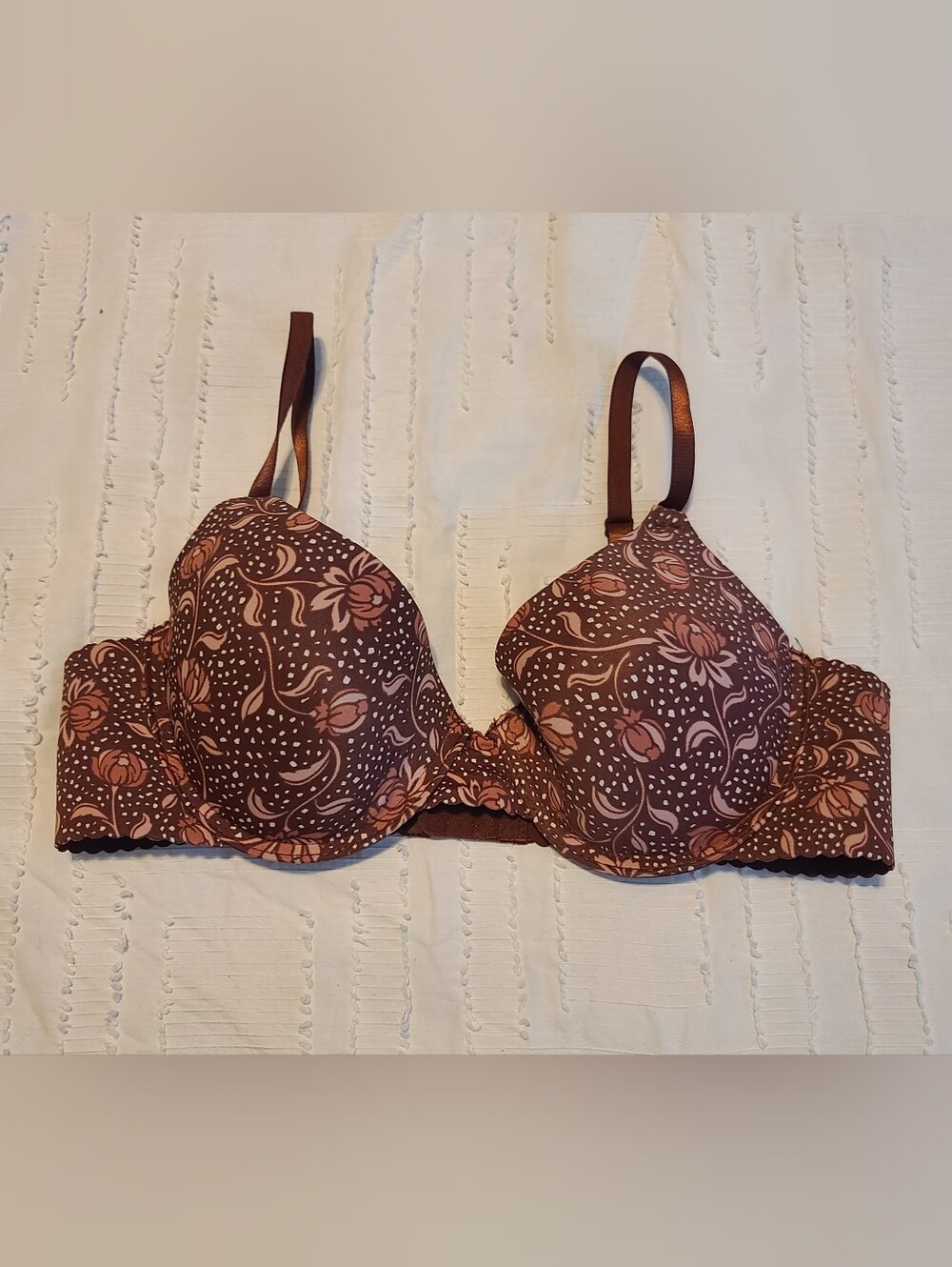 Adrienne Vittadini Studio Brown Pink Floral Underwire T-Shirt Bra 36C